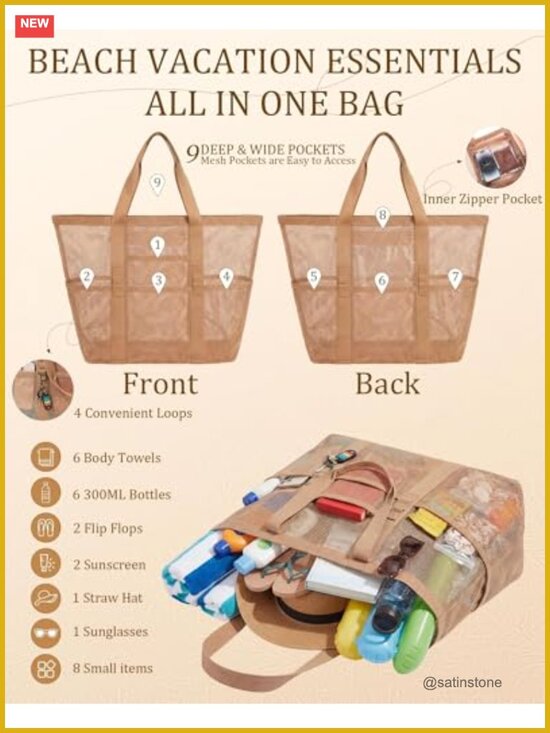 Foldable UPF 80+ Straw Sun Hat & Mesh Beach Tote Bundle Set for Women main image 4